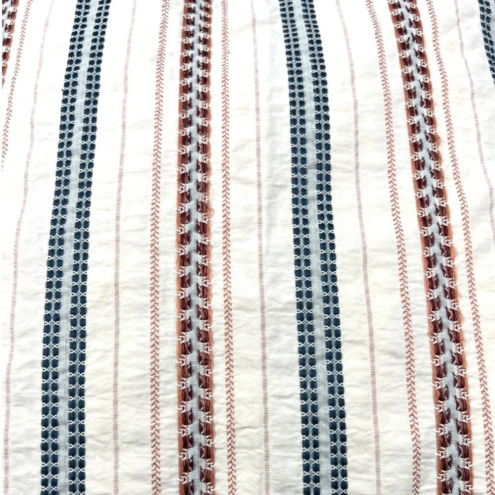 Ralph Lauren Villandry Duvet Cover Queen Striped Blue Terracotta Embroidered EUC